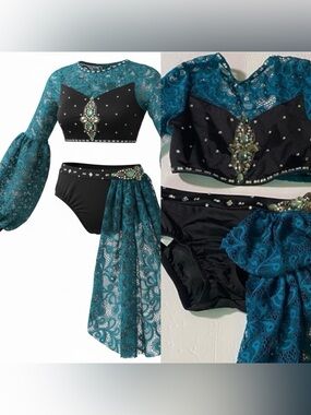 Reverence solo teal lace Custom poet Aladin dance costume long sleeve 2 piece YL